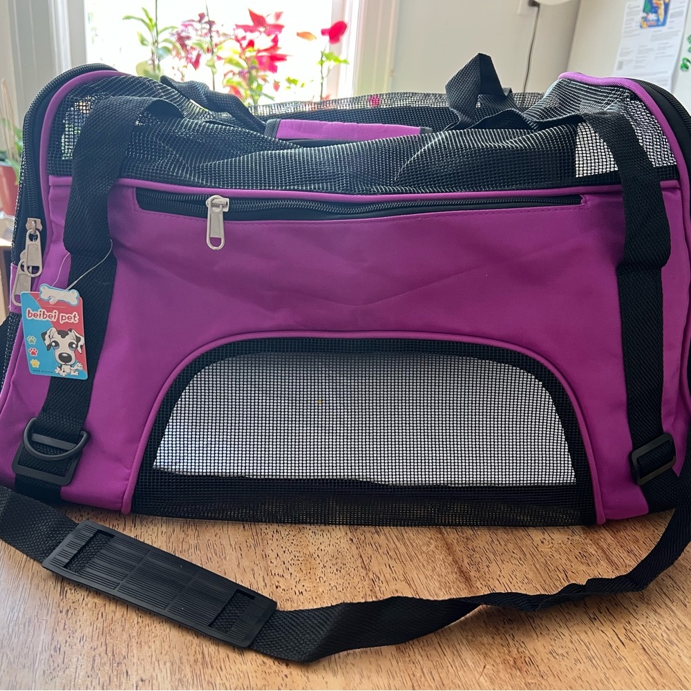 Purple Pet Carrier with Black Accents